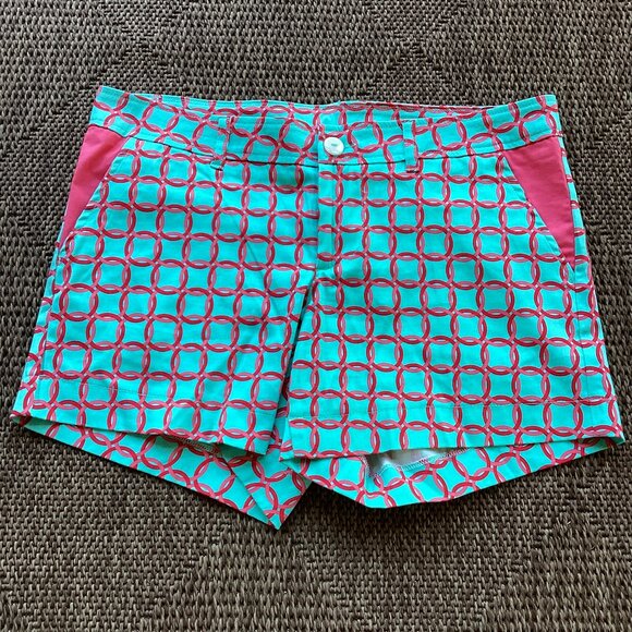 Haley & the Hound Teal and Coral-Red Print Shorts - sz 8 - NWT - Picture 1 of 8